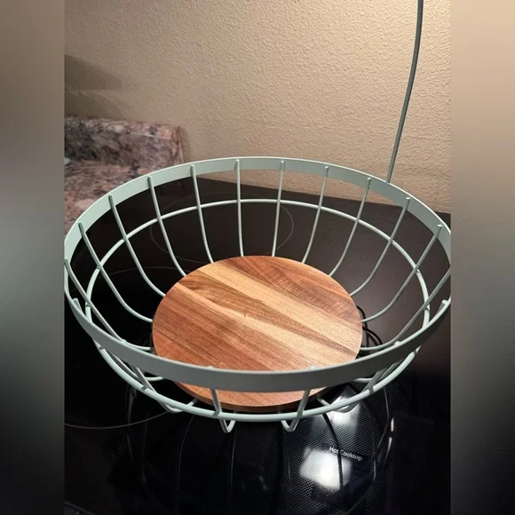 Modern Wire Fruit Basket with Wooden Base - Picture 4 of 4